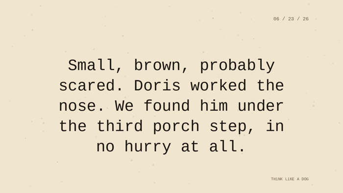 Cream typewriter-paper background with the closing paragraph centered in monospace ink: 