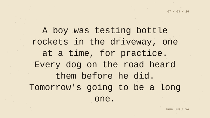 Cream typewriter-paper background with the closing paragraph centered in monospace ink: 