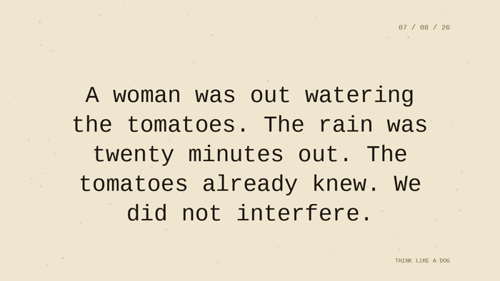 Cream typewriter-paper background with the closing paragraph centered in monospace ink: 