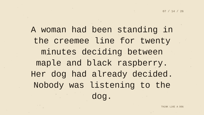 Cream typewriter-paper background with the closing paragraph centered in monospace ink: 