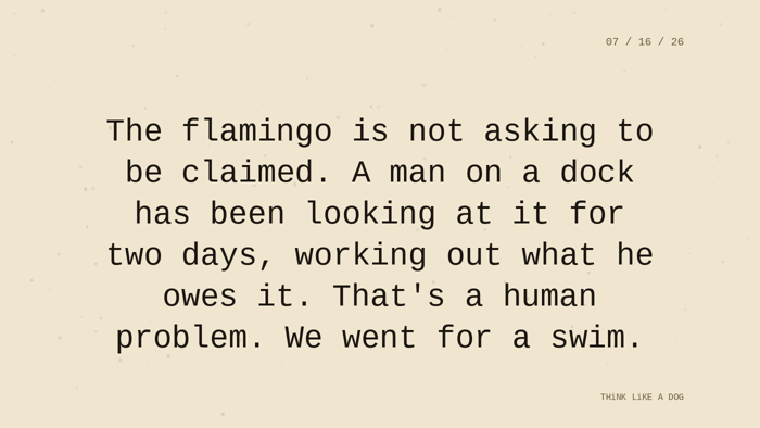 Cream typewriter-paper background with the closing paragraph centered in monospace ink: 