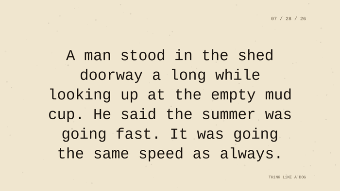 Cream typewriter-paper background with the closing paragraph centered in monospace ink: 