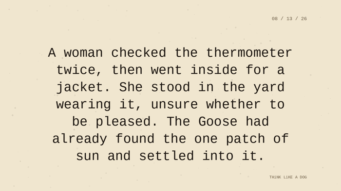 Cream typewriter-paper background with the closing paragraph centered in monospace ink: 