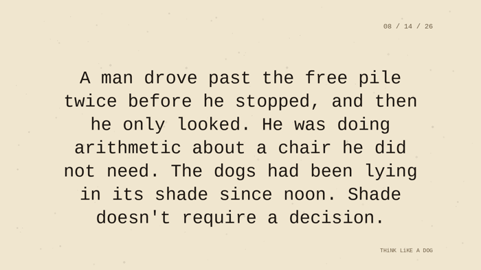 Cream typewriter-paper background with the closing paragraph centered in monospace ink: 