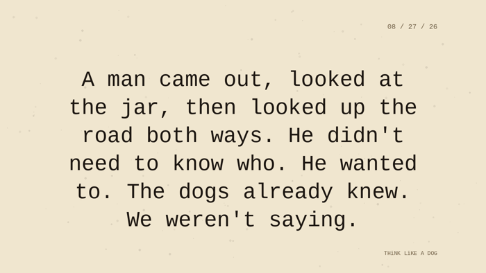Cream typewriter-paper background with the closing paragraph centered in monospace ink: 