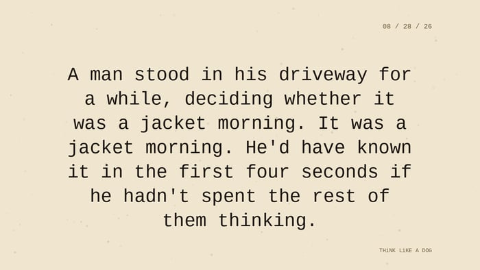 Cream typewriter-paper background with the closing paragraph centered in monospace ink: 