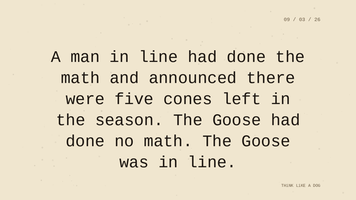 Cream typewriter-paper background with the closing paragraph centered in monospace ink: 