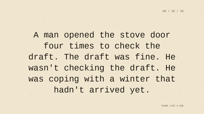 Cream typewriter-paper background with the closing paragraph centered in monospace ink: 
