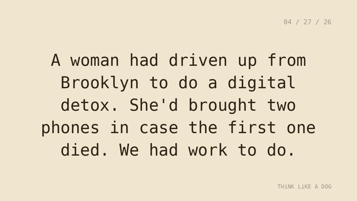 Cream typewriter-paper background with the closing paragraph centered in monospace ink: 