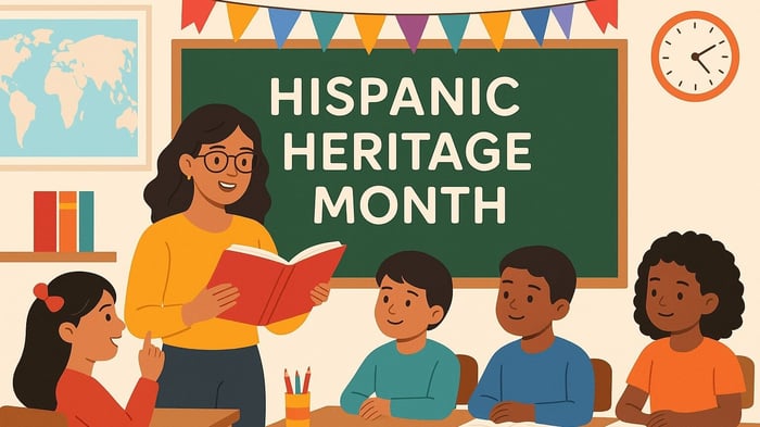 Teacher standing in front of blackboard while reading to seated students
