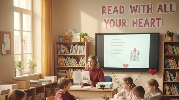 Teacher reading out loud to her class