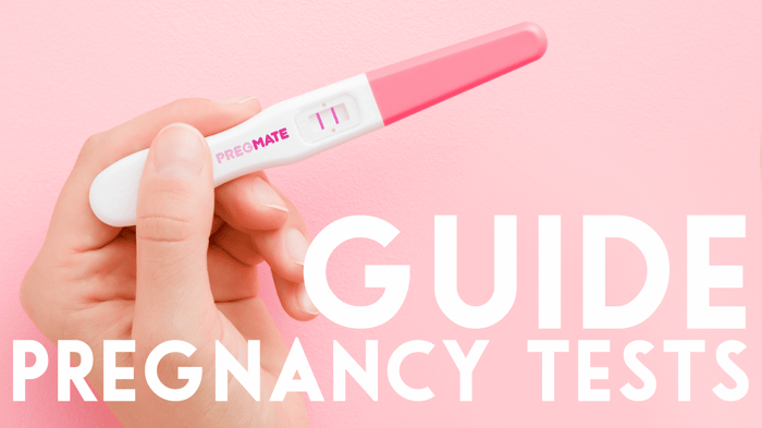 Guide to pregnancy tests. Illustration of a hand holding a pregnancy test.