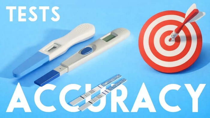 Pregmate ovulation tests on a blue background with a target and dart, symbolizing accuracy and data-backed reliability.