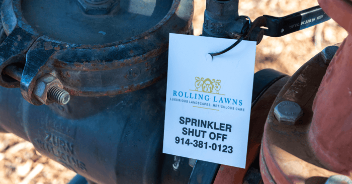 custom irrigation valve tag attached to a sprinkler shut-off valve