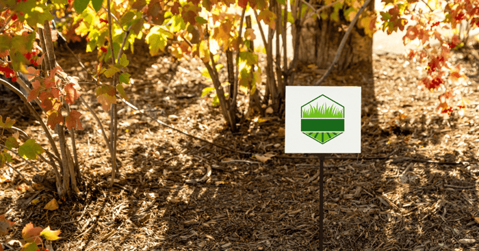 marking sign in mulch with fall foliage