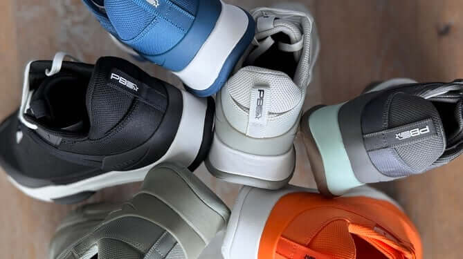 Several PB5 shoes in a stylistic image