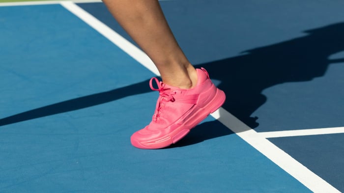 Close up shot of pink PB5 Court 2 shoes