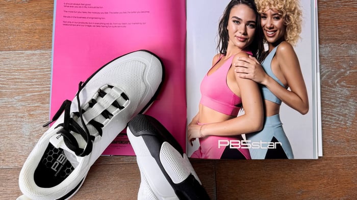Pickleball shoes and a magazine with women