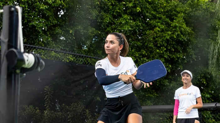 Pickleball player positioned to receive a serve