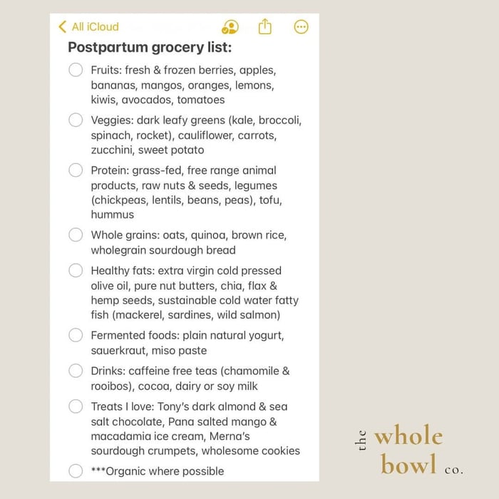 Postpartum Grocery Shopping List