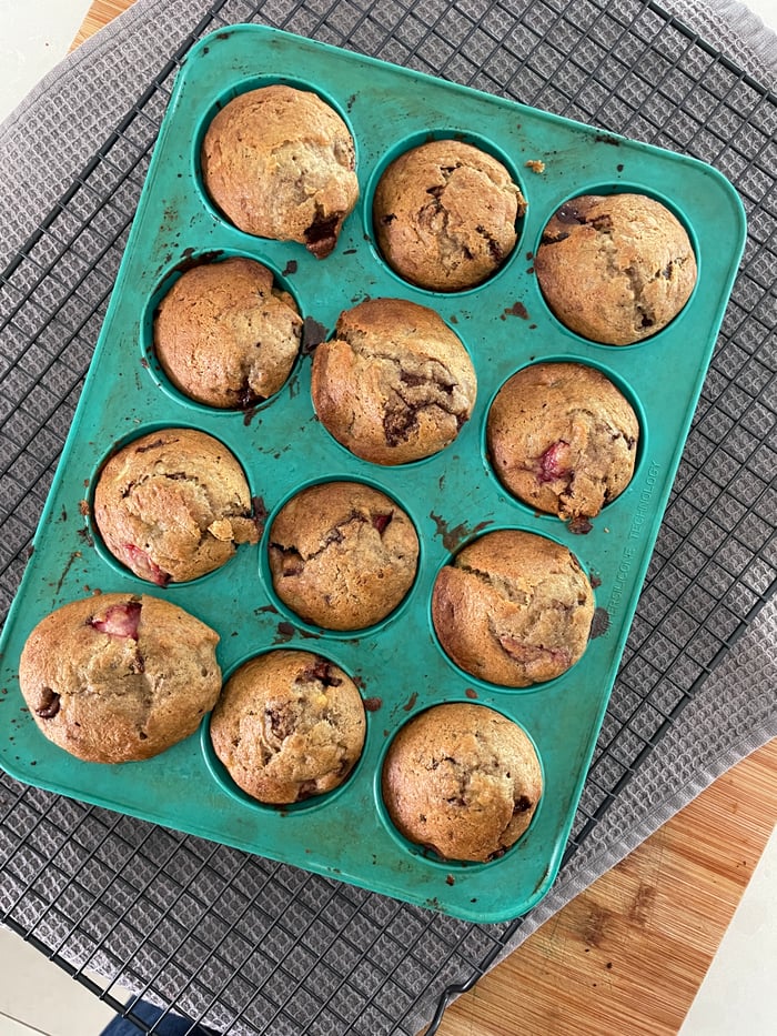 Strawberry Choc Chip Banana Muffins