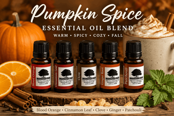 Pumpkin spice essential oil blend with Blood Orange, Cinnamon Leaf, Clove, Ginger and Patchouli essential oils