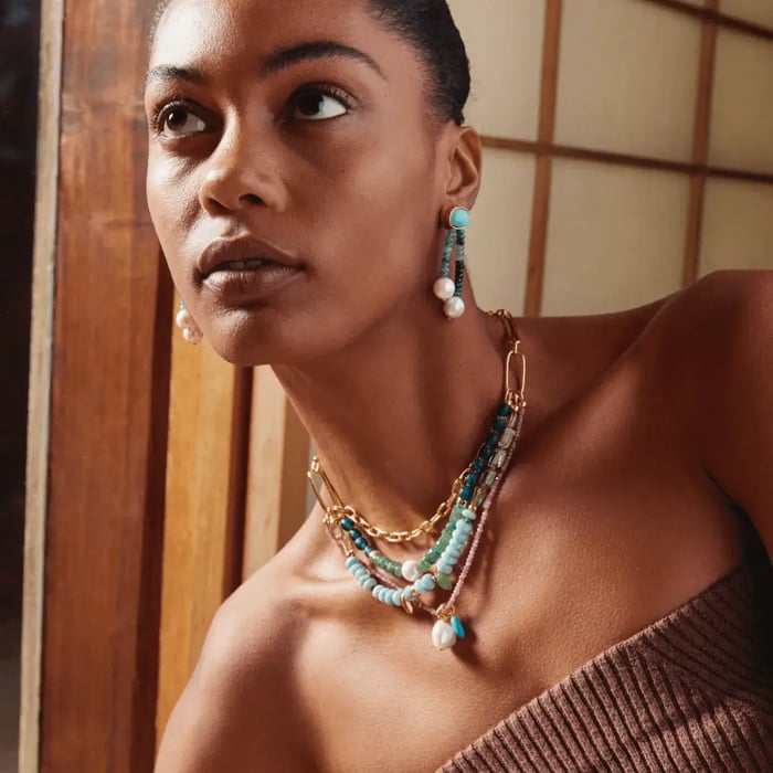 Model wearing Statement Necklaces