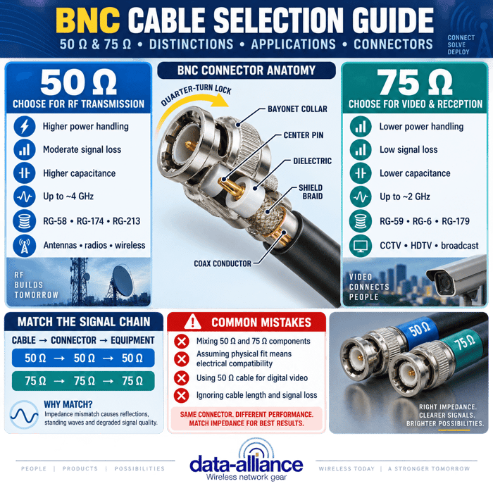 BNC Cables 50 Ohm & 75 Ohm Distinctions, Applications, Connectors