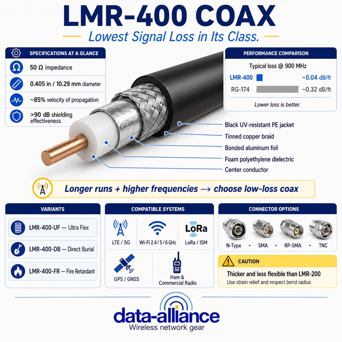 LMR-400 Coax Specifications / Characteristics: Lowest Signal Loss in Its Class