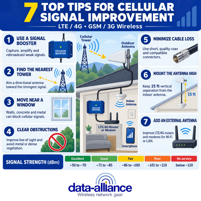 Top Tips for Cellular Signal Improvement:  LTE / 4G, GSM / 3G Wireless