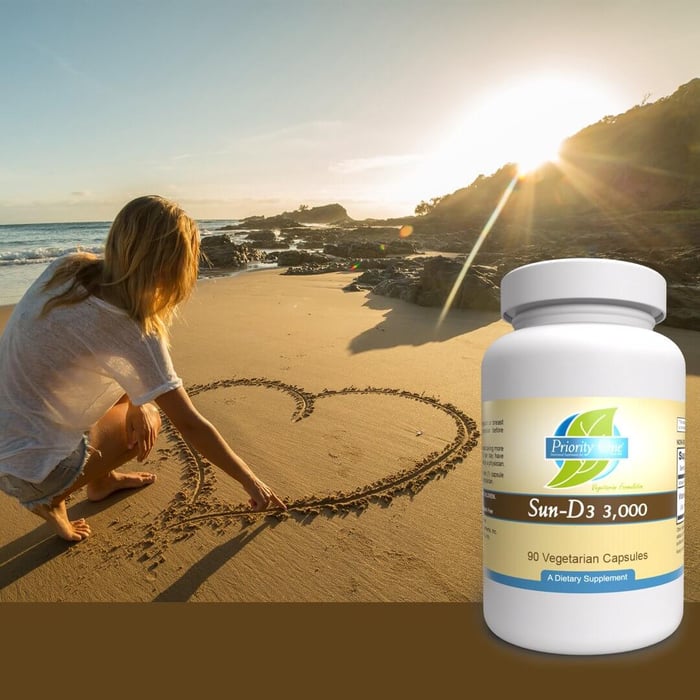 Vitamin D supplement on the beach in the sun