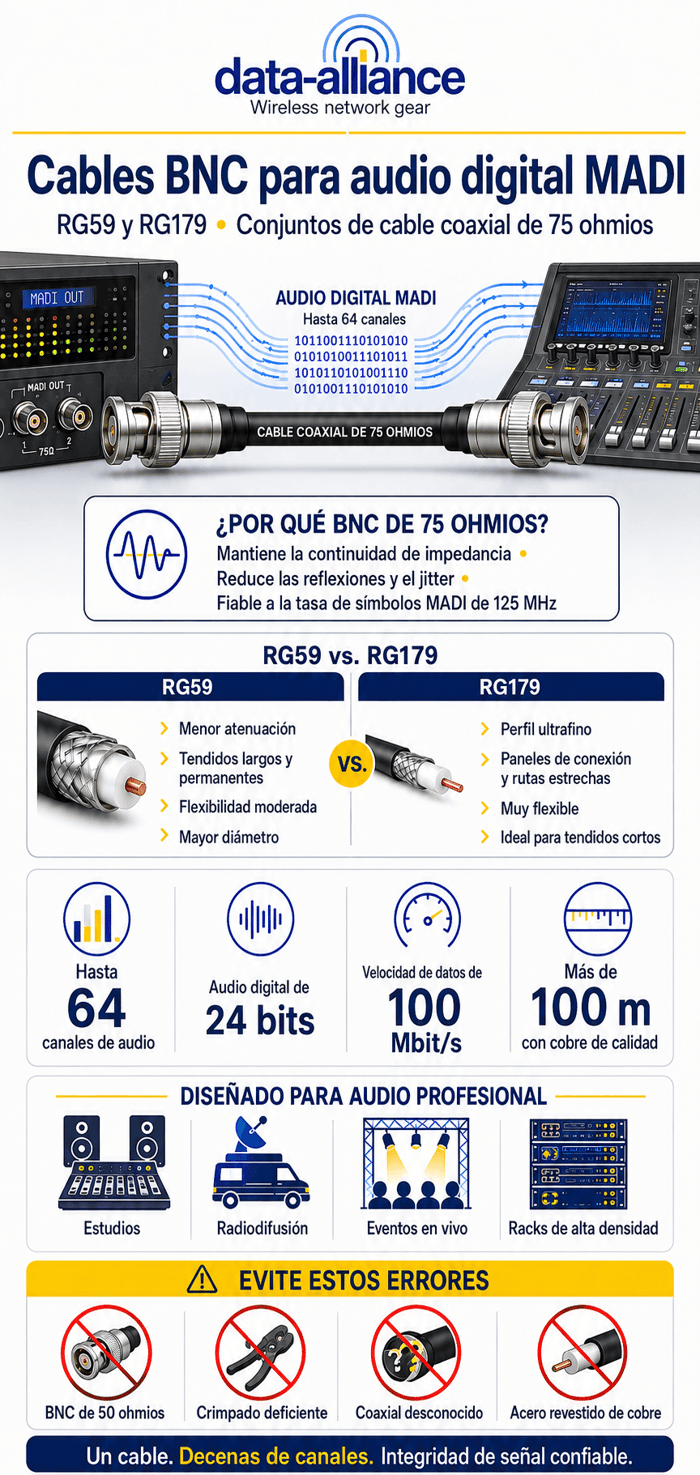 Cables BNC para el estándar de audio digital MADI: RG59 y RG179
