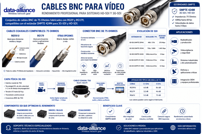 Cables BNC para video: 3G-SDI y HD-SDI SMPTE 424M Standard