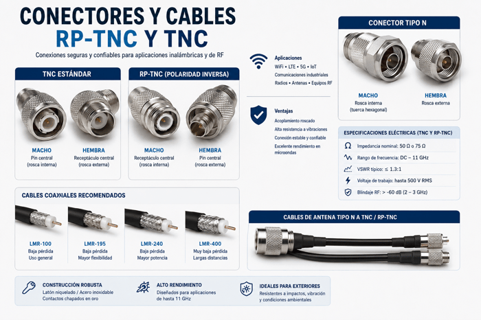 RP-TNC y TNC: Conectores y cables: Usos y características