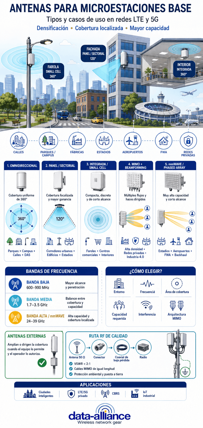 Tipos y casos de uso de antenas de micro estaciones base celulares