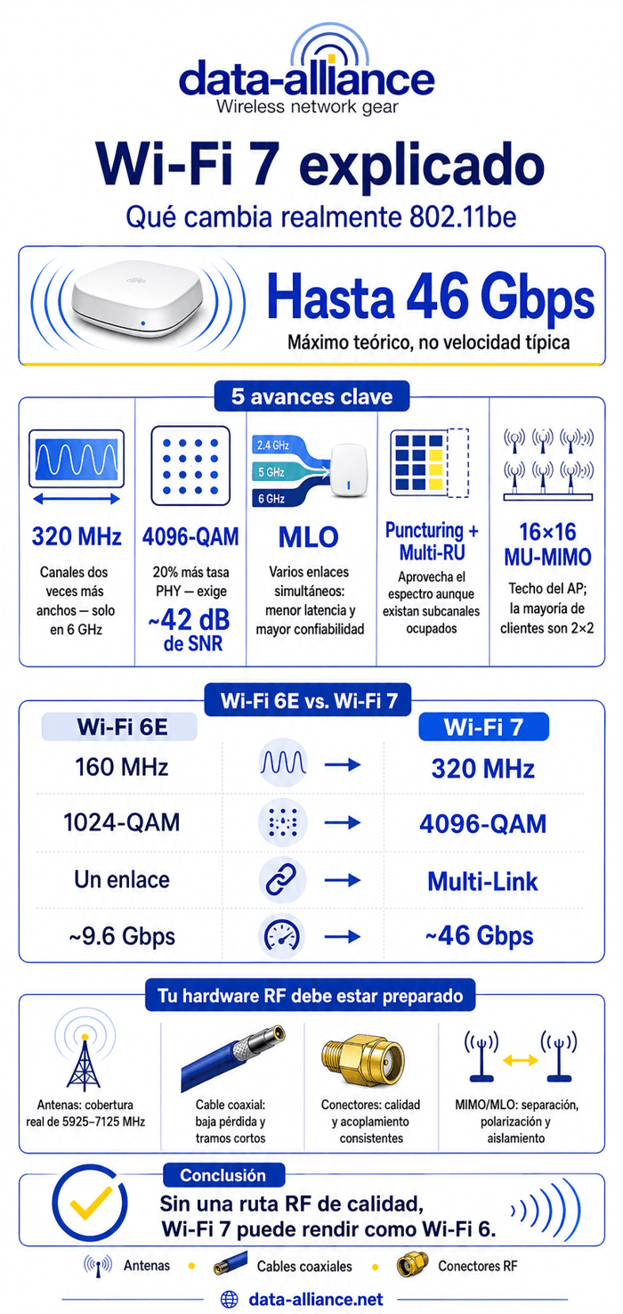 Wi-Fi 7 explicado: Qué cambia realmente 802.11be — y qué exige de tu hardware RF