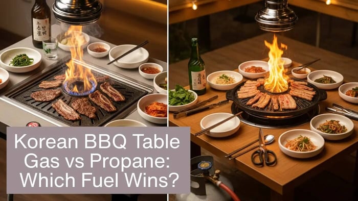 gas korean bbq table beside propane korean bbq table, which fuel wins