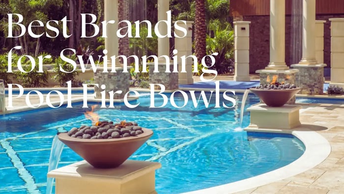 two swimming pool fire bowls in backyard