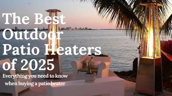 2 of the best outdoor patio heater in a beatiful outdoor space overlooking the sea