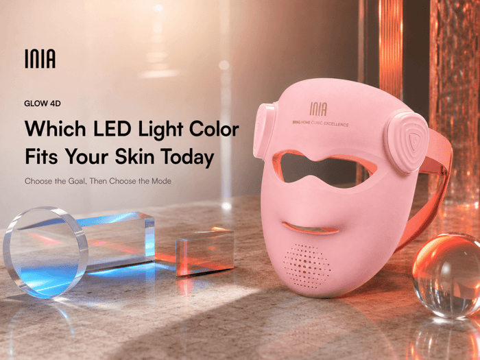 INIA GLOW 4D mask with the question which LED light color fits your skin today
