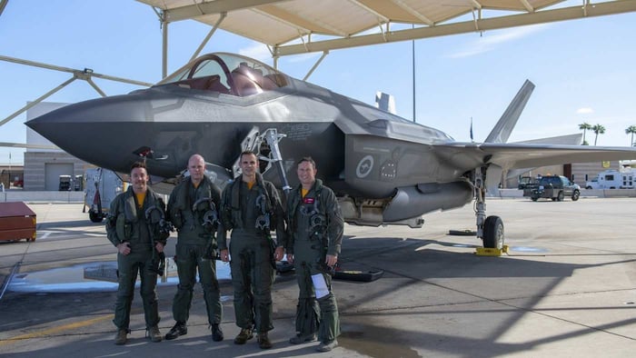 Royal Australian air force pilots pose following their final training flight at Luke Air Force Base Nov. 22, 2019