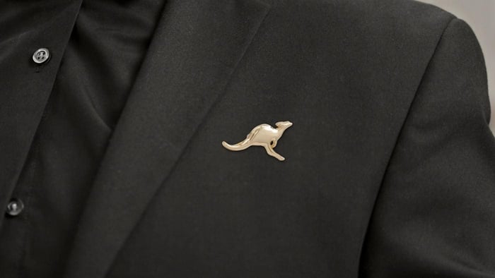person wearing Kangaroo Lapel Pin