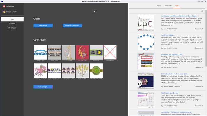 EmbroideryStudio 4.2 Home Screen