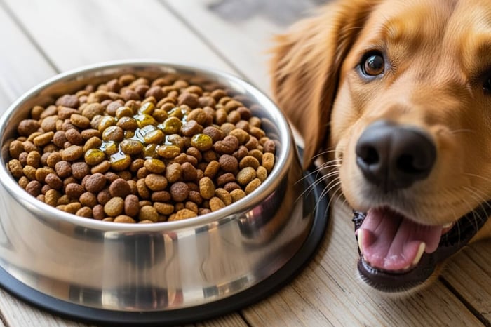 adding olive oil to dog food with pup