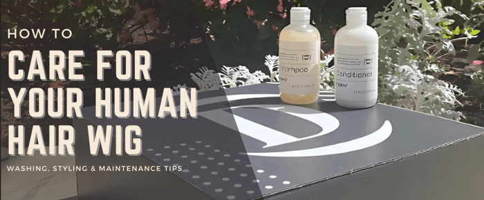 how to care for your human hair wigs, featuring sulfate free shampoo and conditioner.