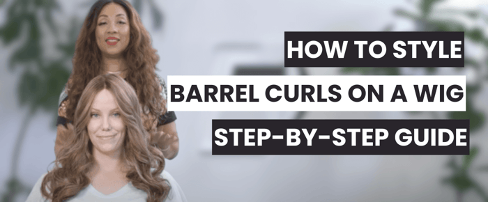 A stylist demonstrating step by step how to style barrel curls on a wig, Remy Human Hair Lace Front.