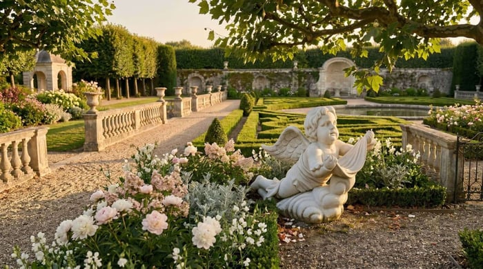 Best materials for garden sculptures — designer outdoor sculpture in landscaped garden.