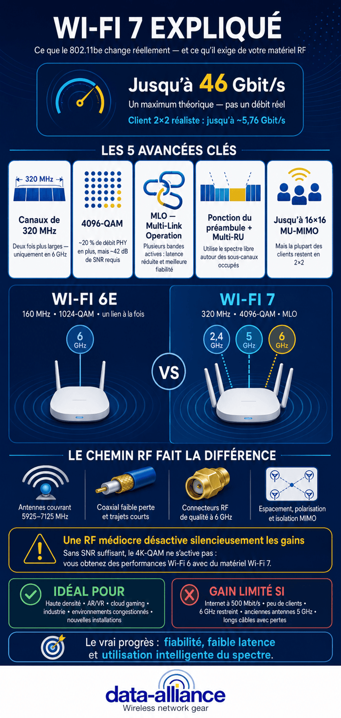Explication du Wi-Fi 7 : Ce que le 802.11be change réellement — et ce qu'il exige de votre matériel RF