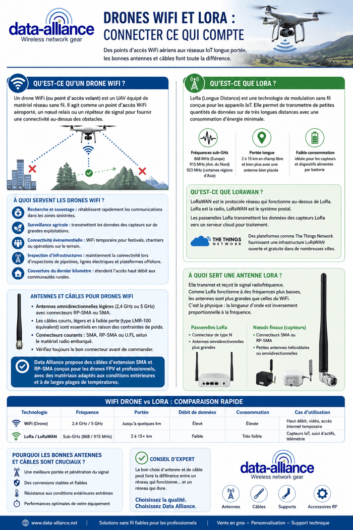 Qu'est-ce qu'un drone WiFi ? Antennes, appareils sans fil et connexions LoRa