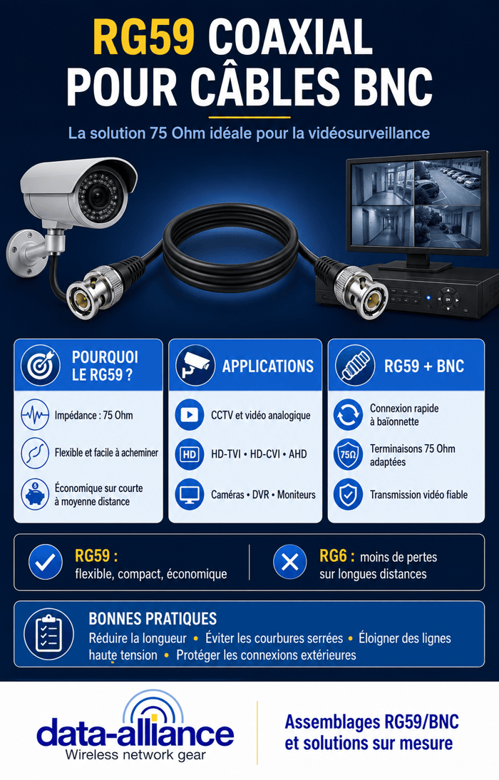 RG59 Coaxial pour câbles BNC: Idéal pour la vidéosurveillance: 75 Ohm